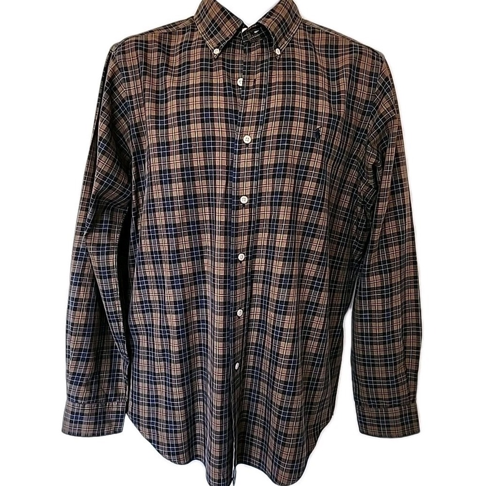 Ralph‎ Lauren Polo Brown/Blue Plaid Button Down Men's M Classic Fit Preppycore